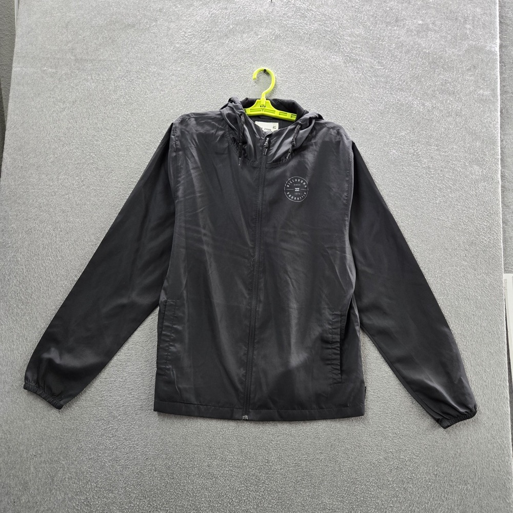 Billabong Men‎ Jacket L Black Windbreaker Logo Activewear Hooded